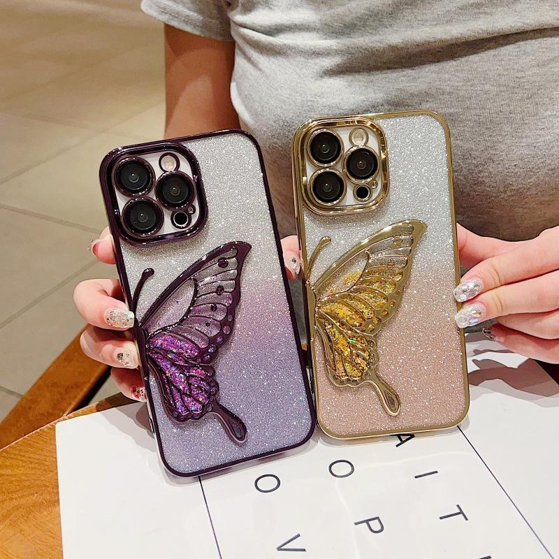 Hot Sales Butterfly Electroplating Phone Case for iphone 16 15 14 Pro Max Samsung Huawei Xiaomi  TPU Transparent Soft Back Cover