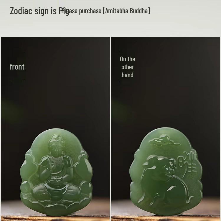 Natural Hetian Jade Zodiac Pendant: Birth Year Guardian Buddha  Eight Deities