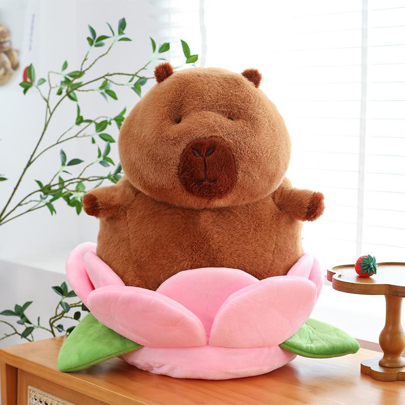 

New lotus eggplant hat backpack capybara doll ugly cute kapibara dolphin boy plush toy grab machine 35cm