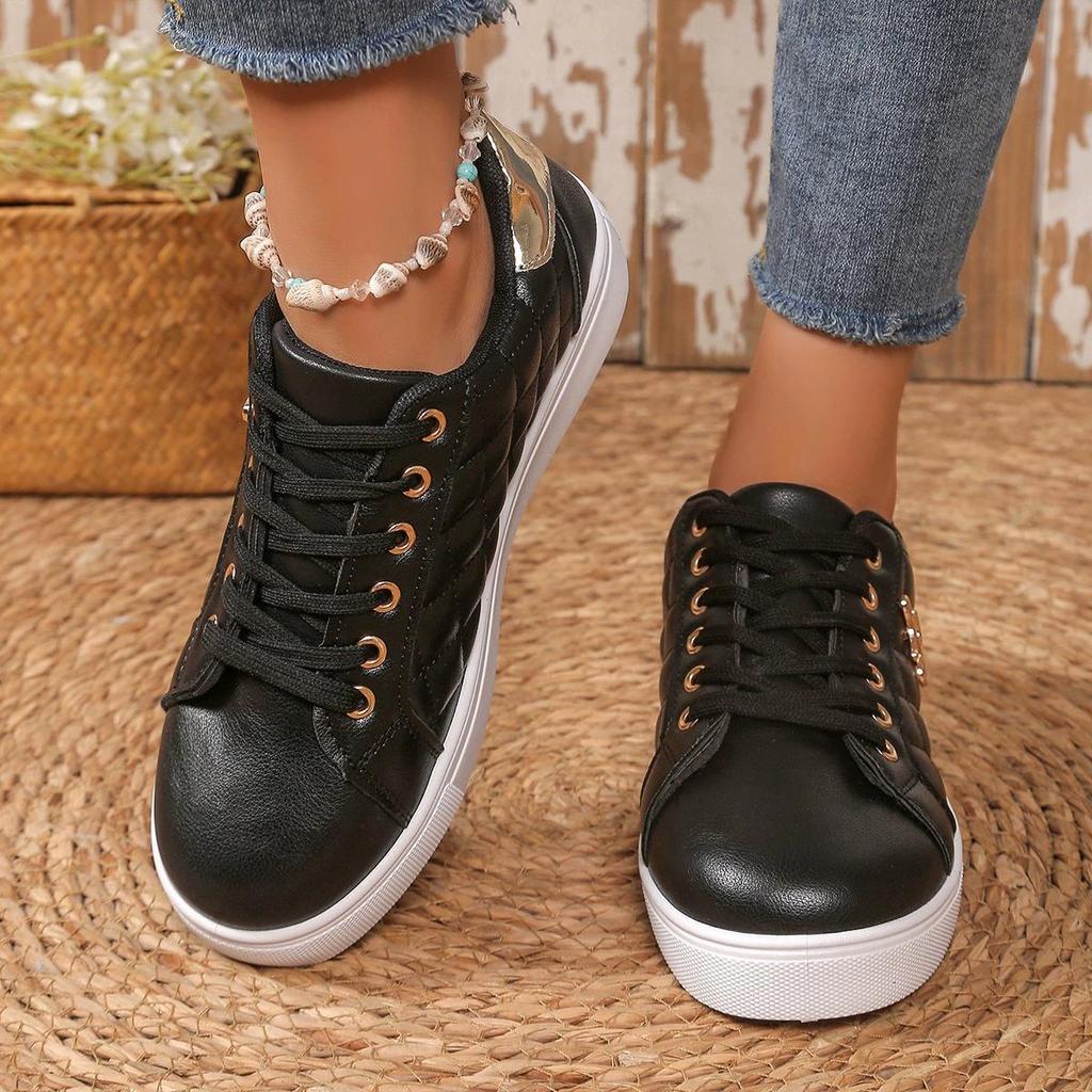 Large Size White Flat Shoes Women's Non-slip Round Head Lace-up Casual Sports Shoes
