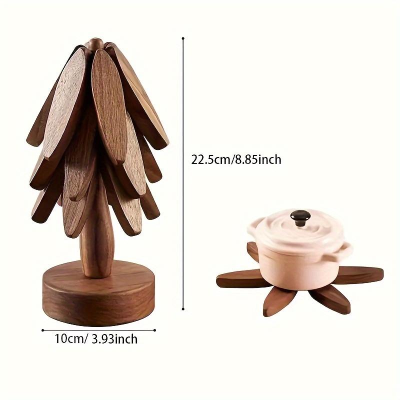 Wooden Tree-Shaped Trivet Set with 3 Detachable Coasters and Base,Creative Non-Slip Heat-Resistant Pads for Kitchen Accessories,Teapot