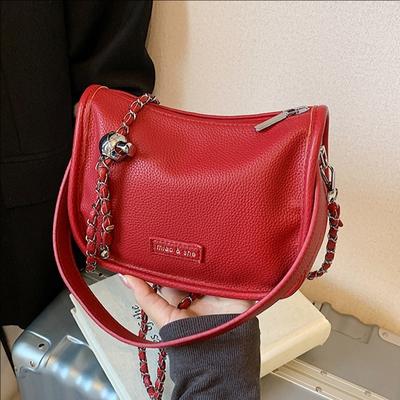 Vielseitige Unterarmtasche mit Litschi-Muster und Kette für Damen, Nischendesign, weiche Lederstruktur, Schulter-Umhängetasche