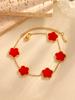 Korean Fashion Elegant Simple Simple Hundred Stainless Steel 18K Gold-Plated Five Leaf Flower Mother-Of-Zircon Bracelet Women'S