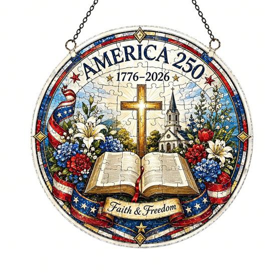 Acrylic Jigsaw Puzzle Suncatcher, US 250th Anniversary DIY Sun Catcher Kit, Stained Glass Style Patriotic Window Hanging Ornament for Independence Day