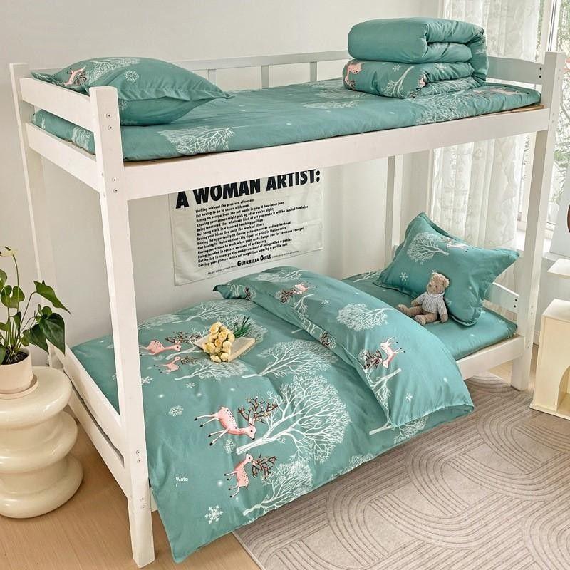 

Student Dormitory Three-Piece Set College Student Upper Lower Berth Bed Sheets Quilt Cover Four-Piece Set Full Bedding Quilt Bedding Single quilt cover 150*200cm Deer Forest-JG