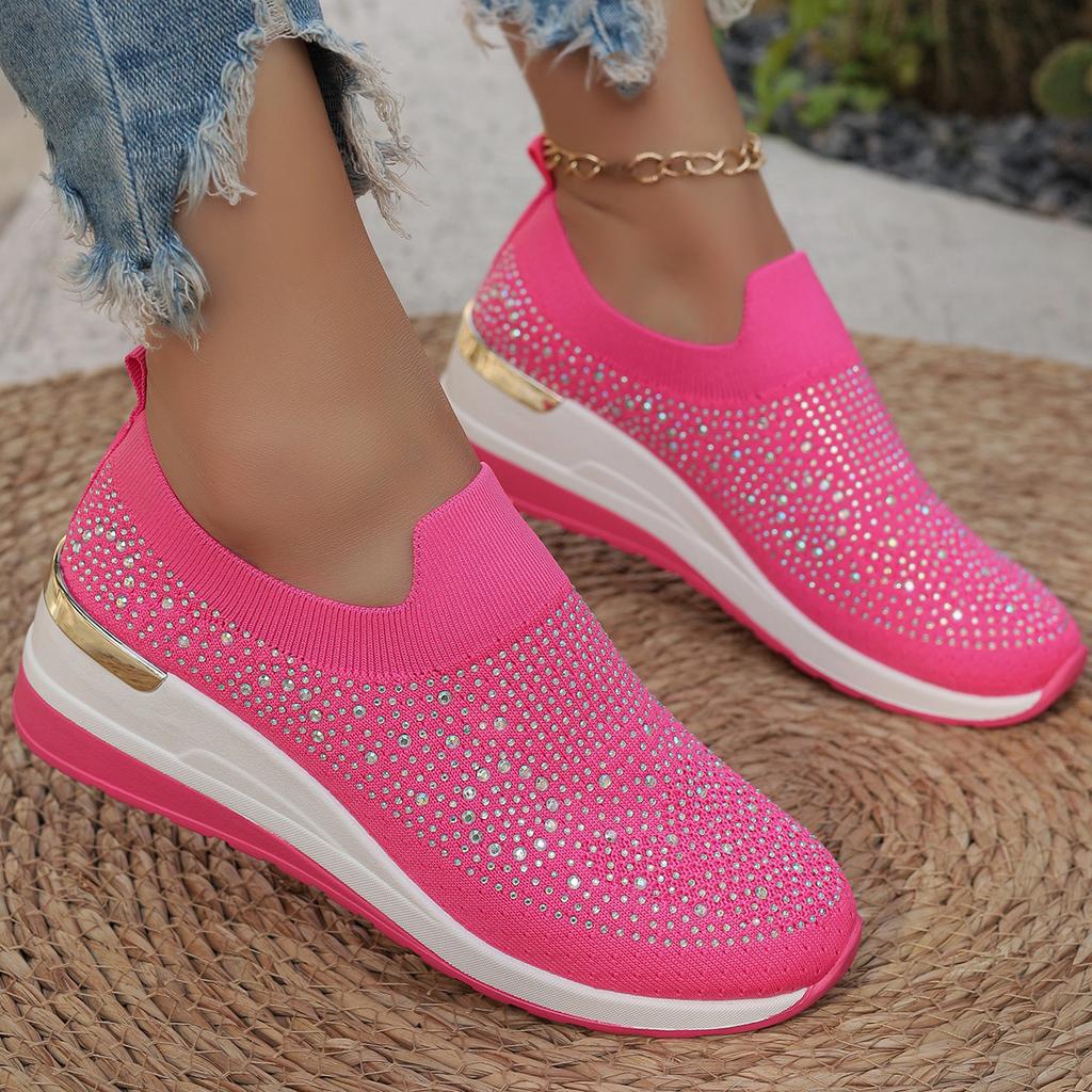 2026 Autumn Fashion New Women's Solid Color Simple Slip-On Rhinestone Decorated Breathable Sneakers
