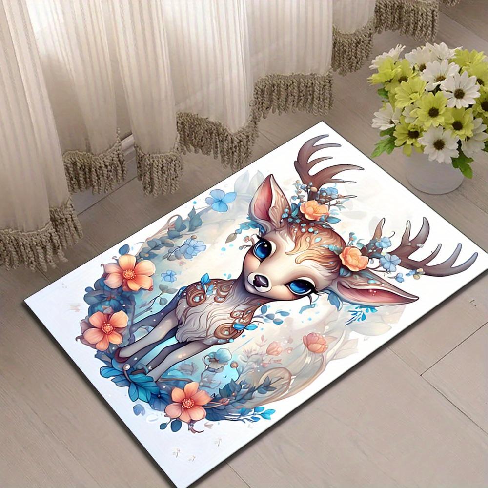 Christmas Deer Carpet Multipurpose 3D Printed Area Rug with  Crystal Velvet, Durable Polyester Chair Mat Sofa Mat Floor
