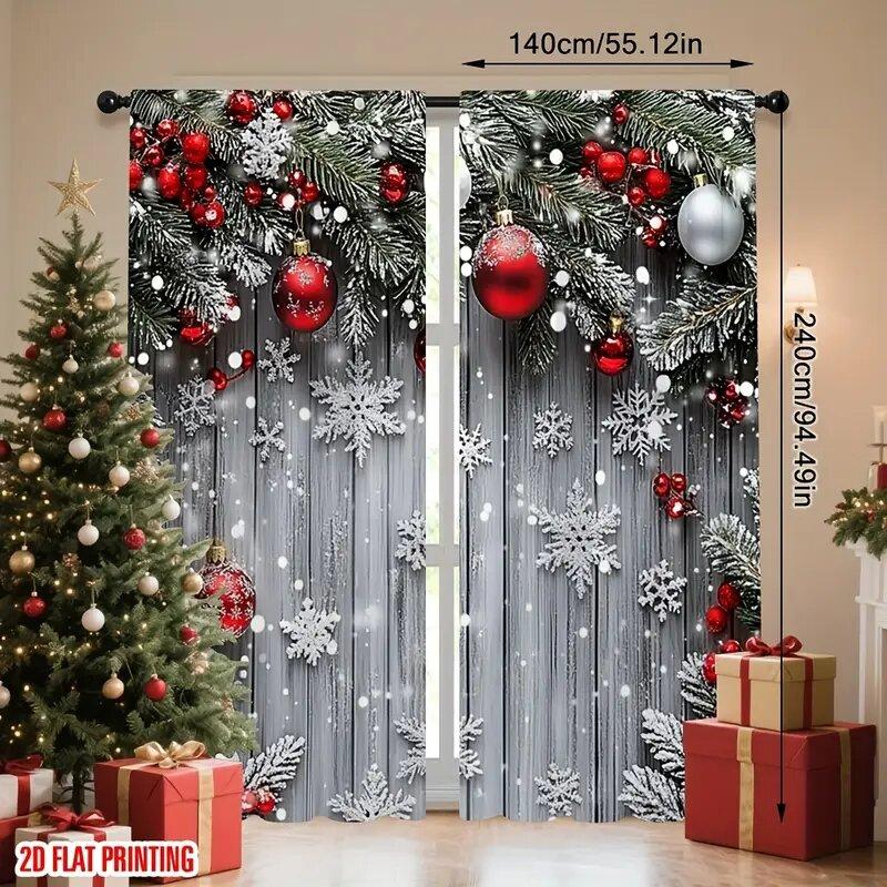 Christmas Printed Curtains, Pole Bag Curtains, Bedroom and Living Room Decoration, Home Decoration, Christmas Decoration