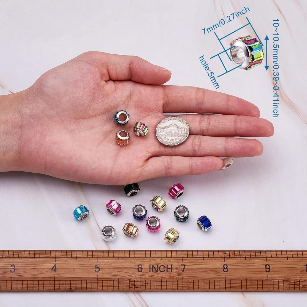 10/25/50 Stück Rondell-Glasperlen im europäischen Stil, großes Loch, facettierte Schiebe-Charm-Perlen mit Silber für die Herstellung von Leder-Makramee-Schmuck