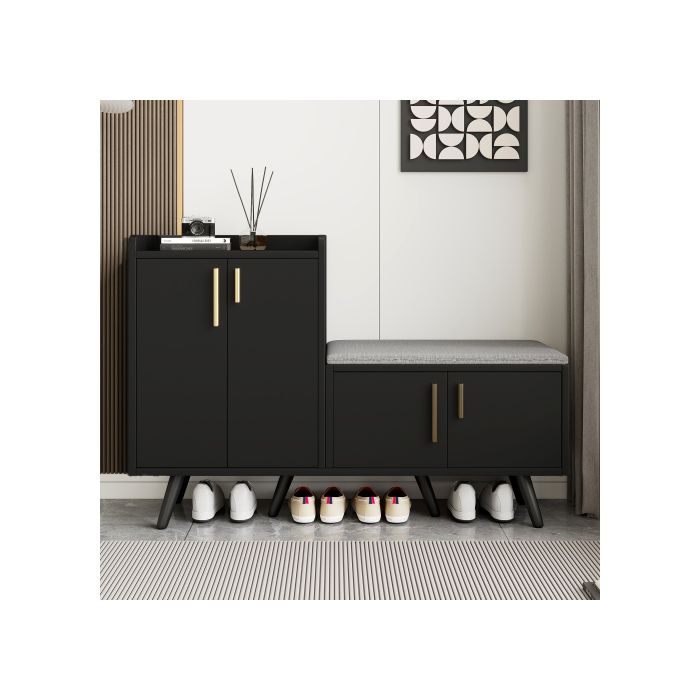 Meuble à chaussures - MUVOE - Moderne - 4 portes - Bois massif - Noir