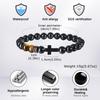 Religion Cross Men Women 8mm Natural Stone Tiger Eye & Black Matte Agates Bead Bracelet Elastic Bracelet Bangle Jewelry