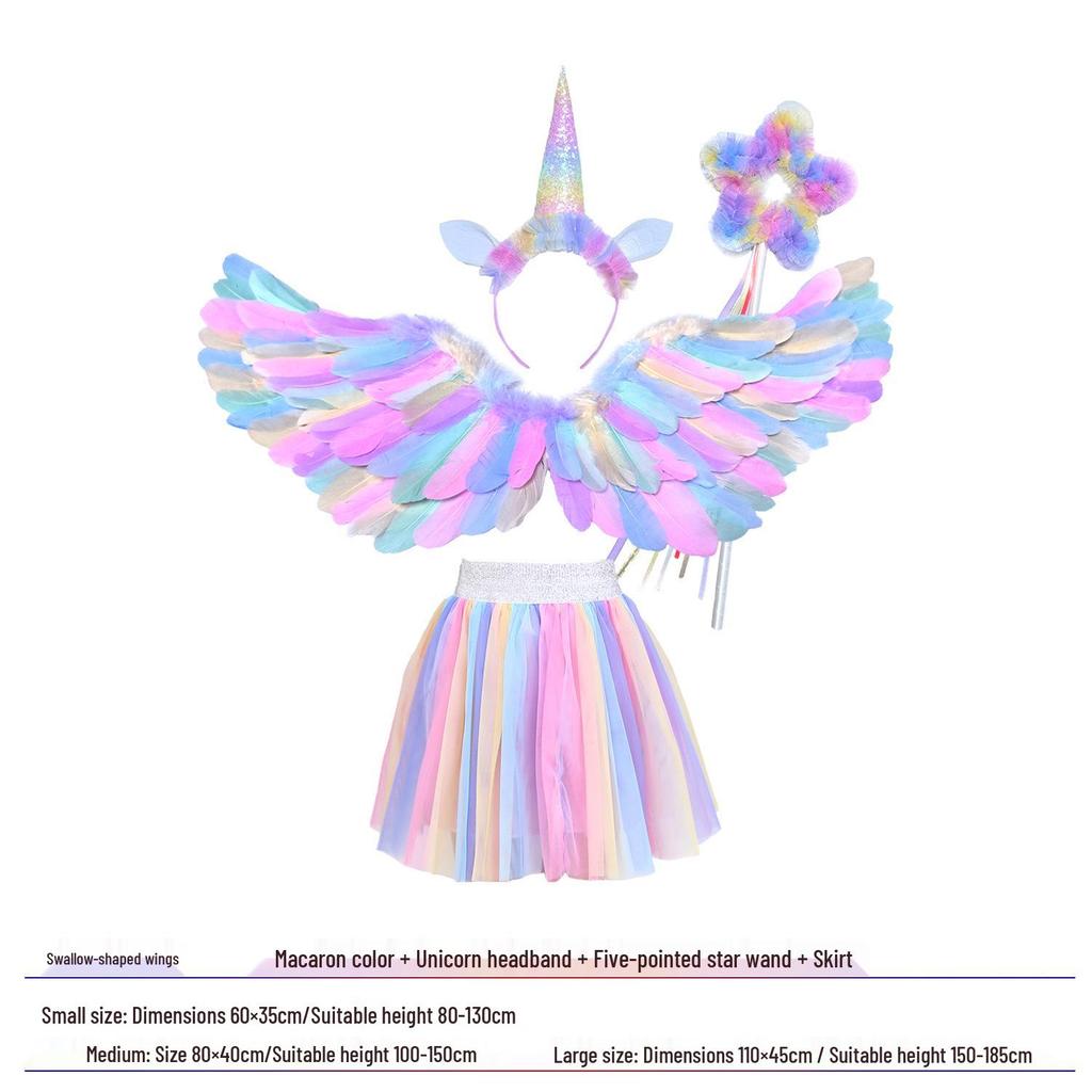 Glowing Elf Fairy Wand with Angel Feather Rainbow Wings - Little Girl's Birthday Gift & Stage Prop