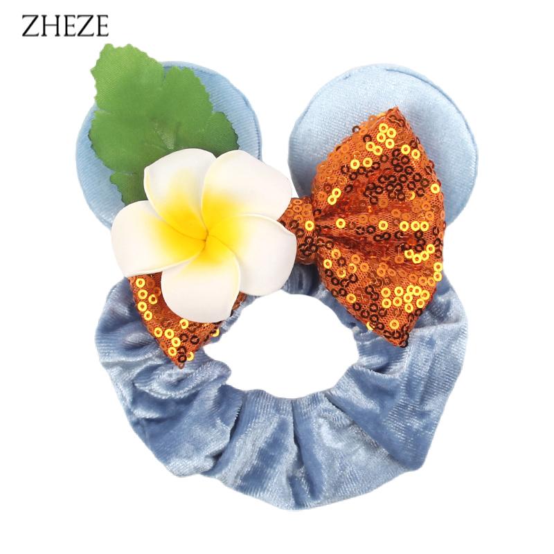 New Disney Mouse Ears Scrunchies Hairband Girl Ponytail Holder For Women Sequins Bows Headband  Women Trip DIY Accessories