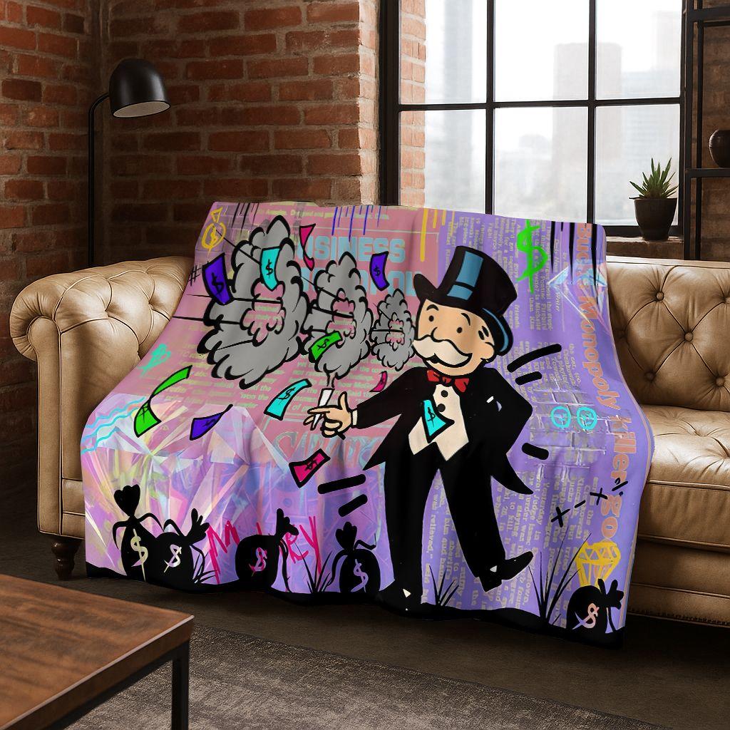Rich Cartoon Monopoly Dollar Game Money Flannel Blanket,Cozy Soft Throw Blanket for Home Bedroom Bed Sofa Picnic Cover Gift Kids