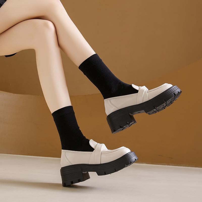 2024 Spring and Autumn Hot Selling Women's High Heels Solid Color Round Toe Fashion Medium Heel Slip-On Women's Loafers