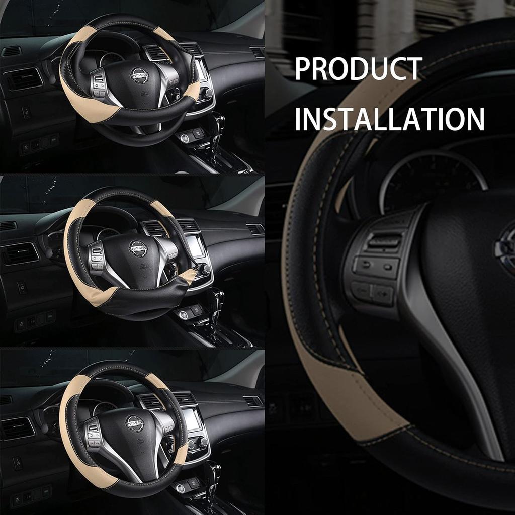 Leather Car Steering Wheel Cover Non-Slip Car Wheel Cover Protector Breathable Microfiber Leather Universal Fit for Most Cars