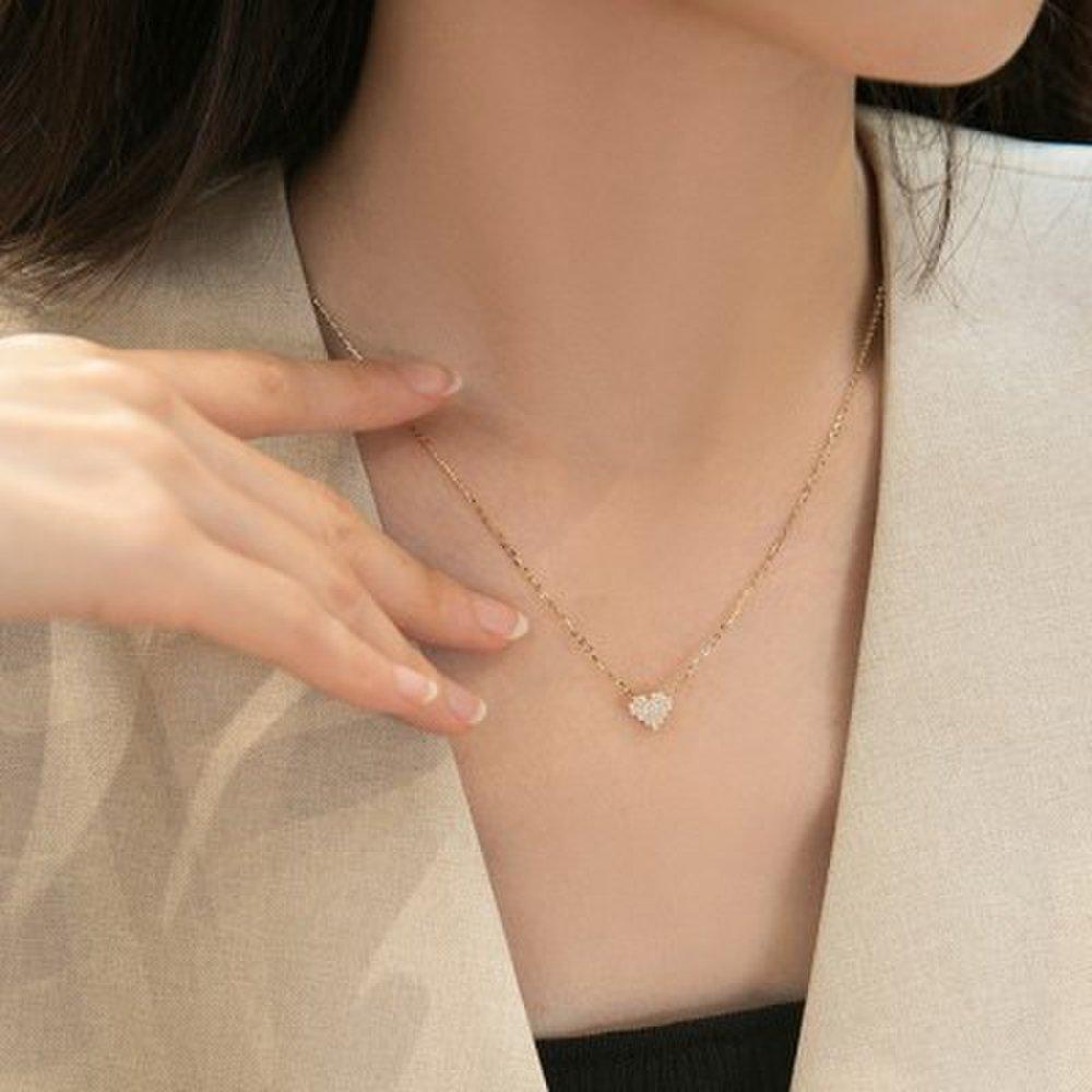 Sparkling Heart 925 14K Gold Plated Silver Necklace_Ih