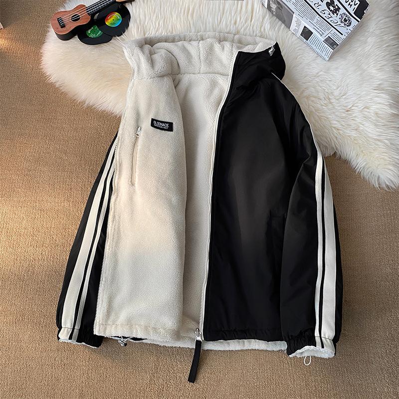 

Зимняя хлопковая куртка из овечьего бархата Двусторонняя хлопковая куртка Мужская плюшевая бархатная утолщенная куртка с капюшоном Куртка M