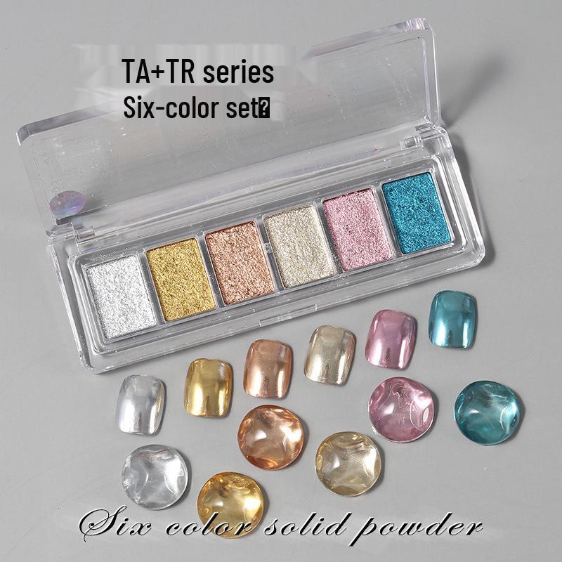 Solid Magic Mirror Powder: 6-Color Nail Salon Bright Eyeshadow Palette - Mermaid Fairy Aurora Outlining Powder