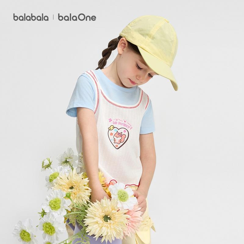 Balabala Girls' Vacation Two-Piece Short-Sleeved T-Shirt Set