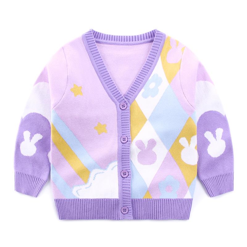 

Клетчатый трикотажный кардиган с V-образным вырезом для девочек - Осенне-зимний свитер, милые размеры от младенца до ребенка среднего возраста 130 cm фиолетовый