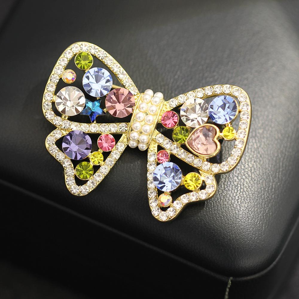 Корейская версия милый сладкий цвет имитация хрусталя бант брошь свитер пиджак универсальная булавка женская