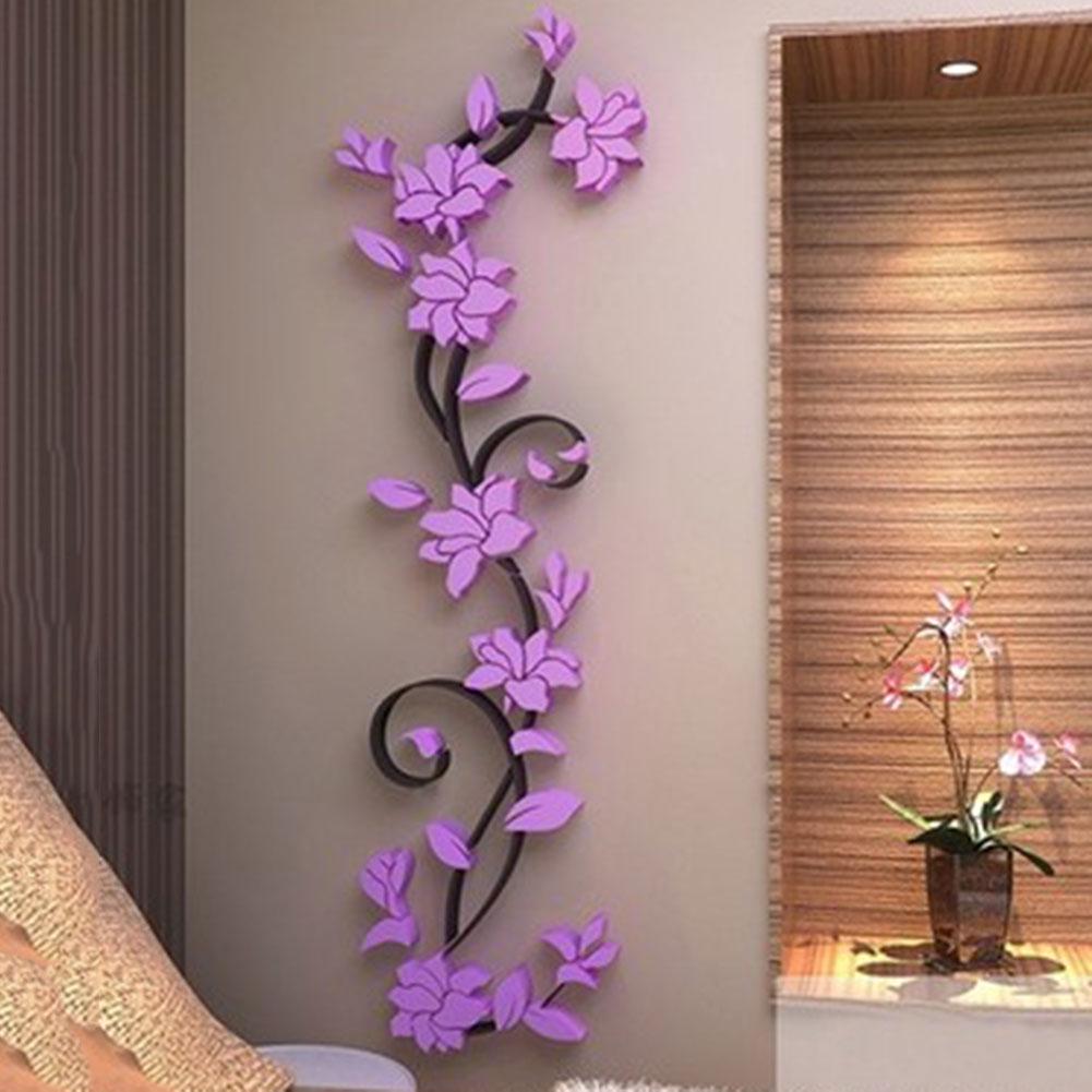 Romantic Floral Wall Decor Home Art Decor Removable Decal 3D Rose Flower Rattan Wall Stickers for Office Bathroom Living Room