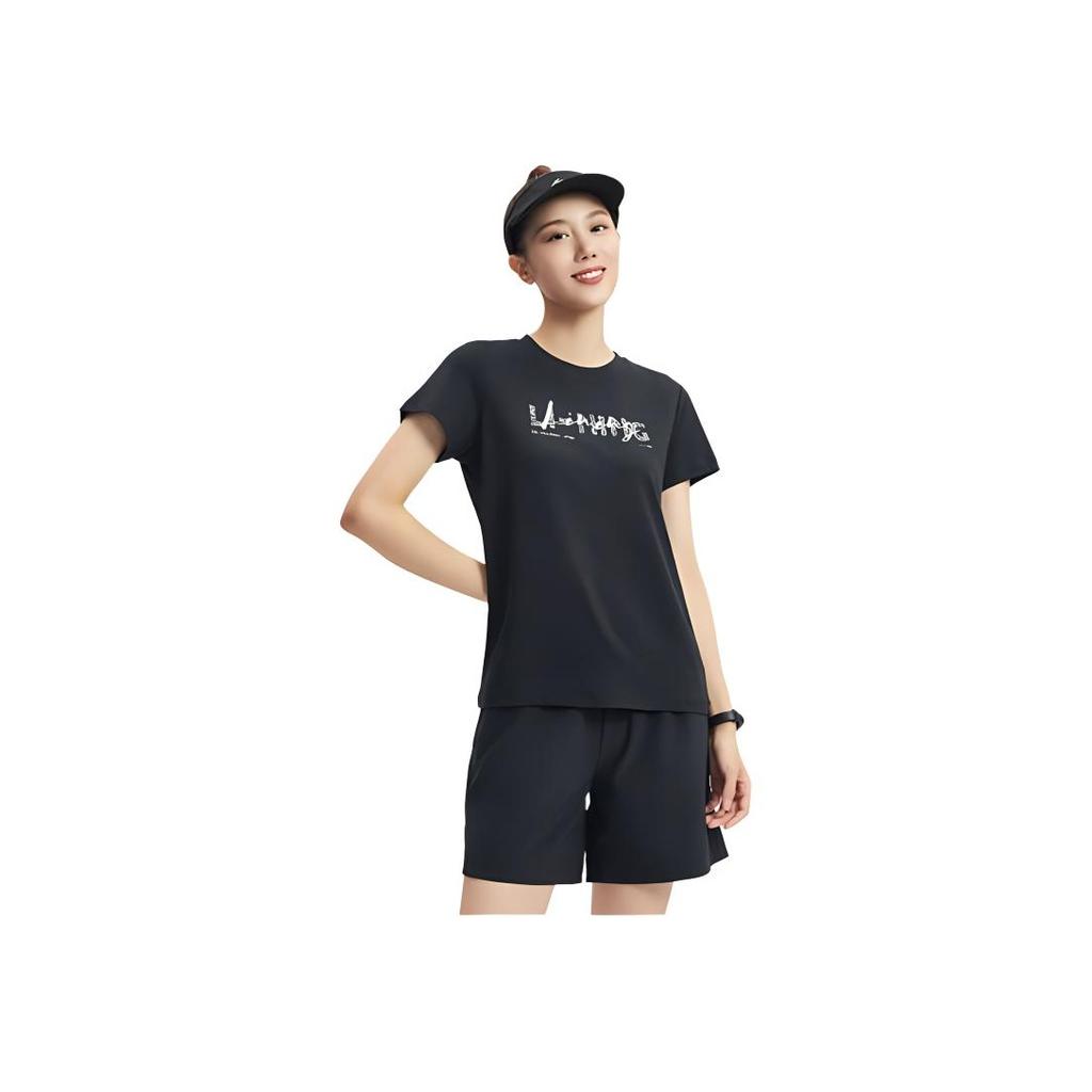 Li Ning Fitness Series Logo Print Yoga Training Short Sleeve T-Shirt Women Tops Black ATSR290-2