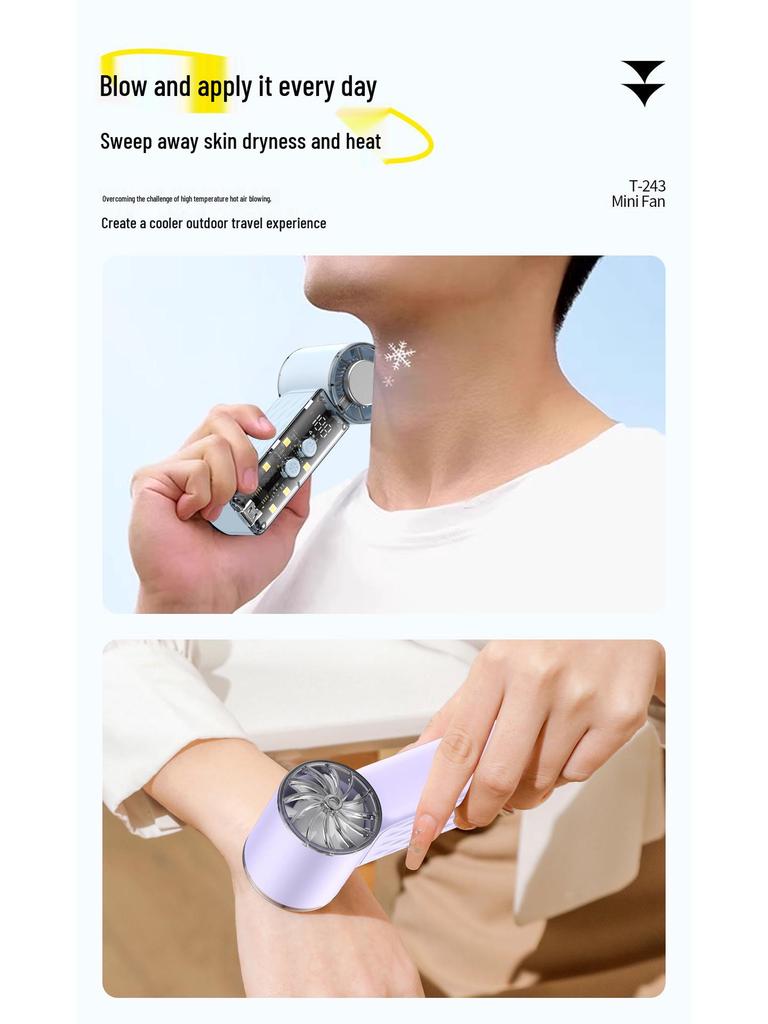 Portable USB Handheld Fan, T243 High-Speed Turbine Cooling, Compact Outdoor Ice Compress