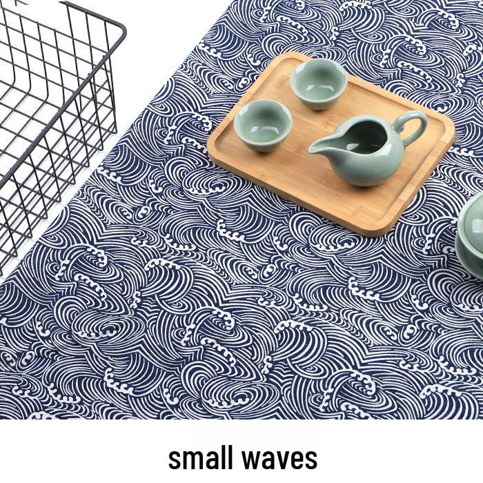 Japanese Ethnic Geometric Wave Print Cotton Linen Fabric for Sofa Cushions & Tablecloths