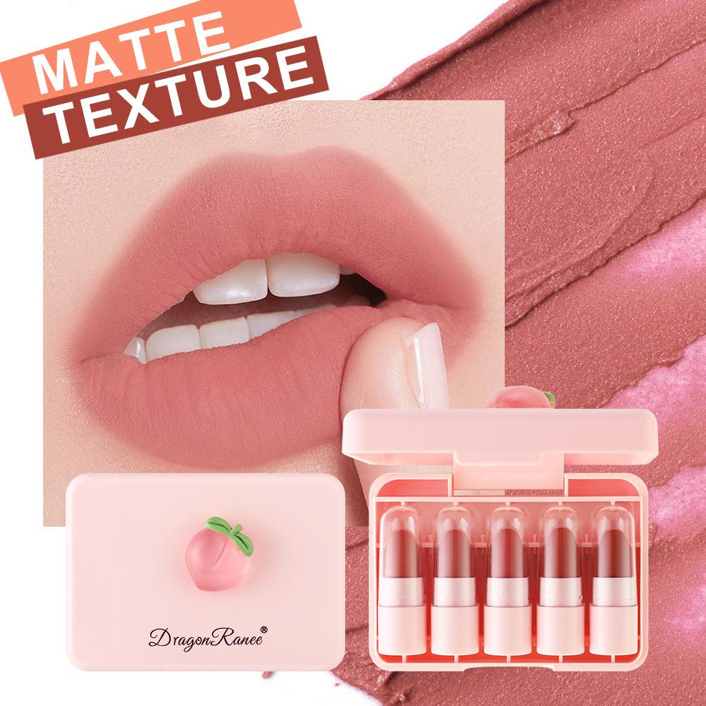 Fünf Lippenstifte Set, Langanhaltend Matt, Für Alle Hauttypen Geeignet, Nicht Verblassende Textur, Zarte Fruchtige Textur, Tragbare Reisegröße Make-up Lippenstift