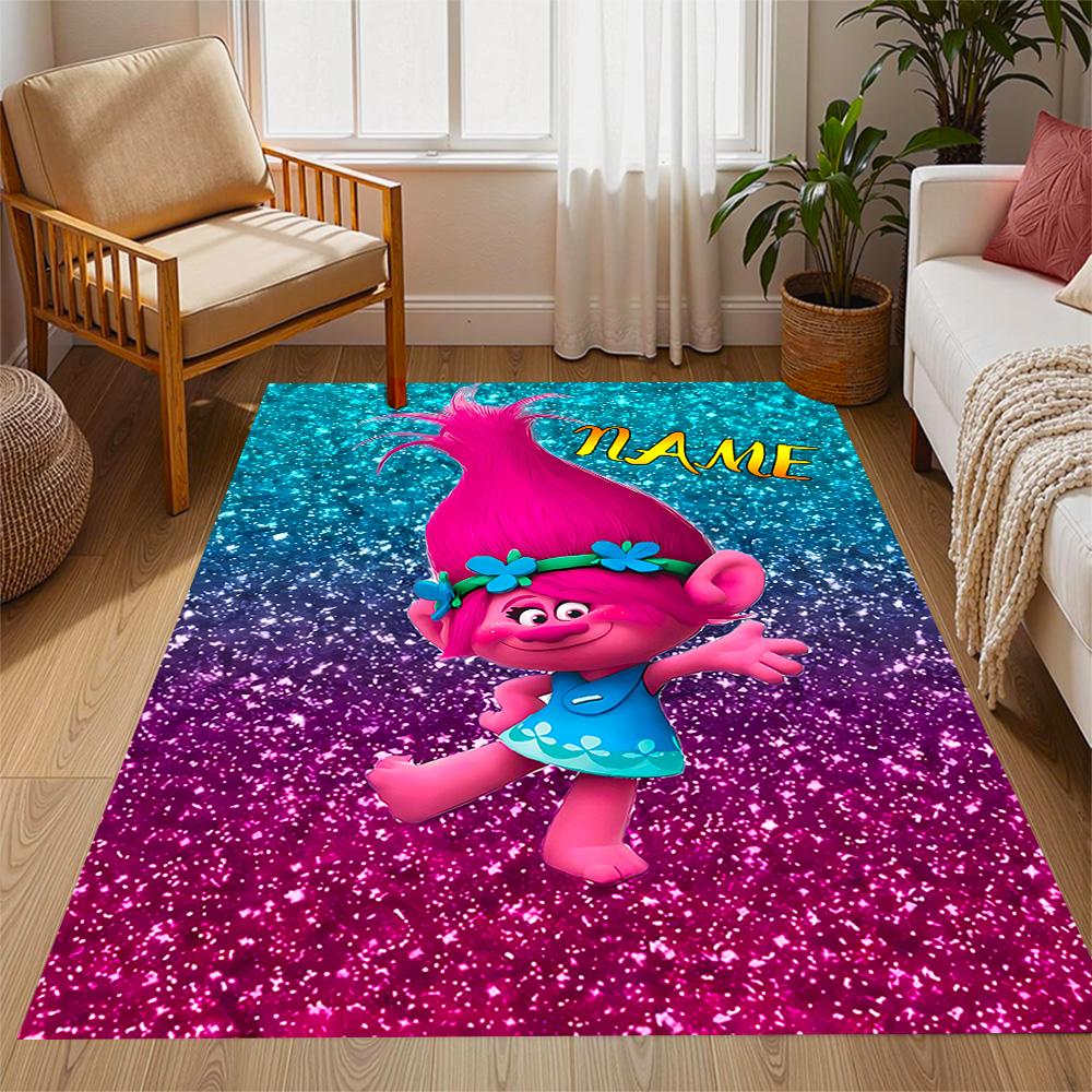 Trolls World Tour Celebration Customize Your Name Carpet Perfect for Study Room Outdoor Dining Room Playrooms Anti-slip Rug Office Home Decor