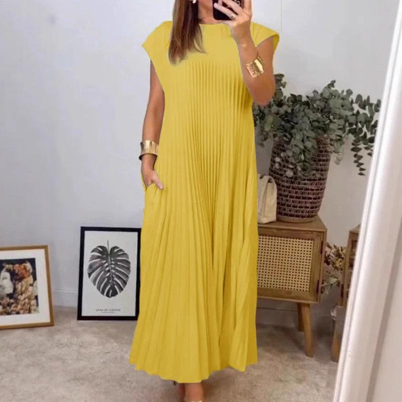 2025 Spring European & American Women's Elegant Sleeveless Pleated Long Dress