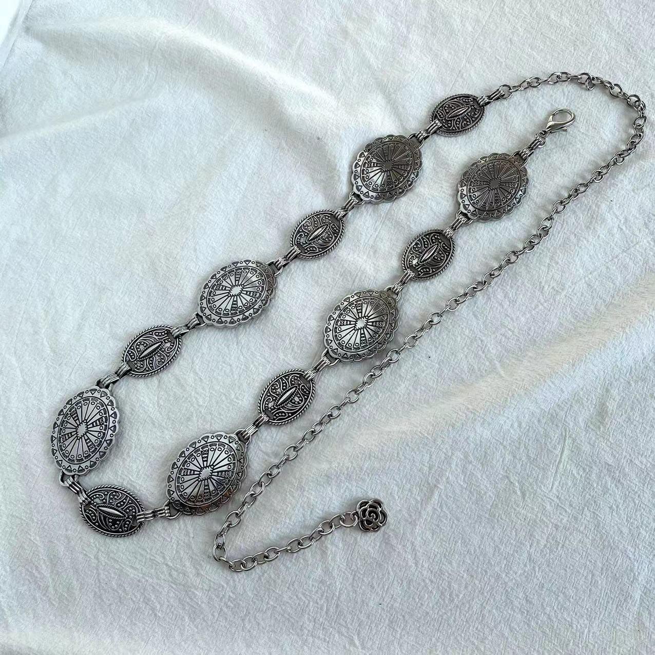 

Резная геометрическая ретро-цепочка на талию для женщин - элегантная, универсальная, классический западный стиль