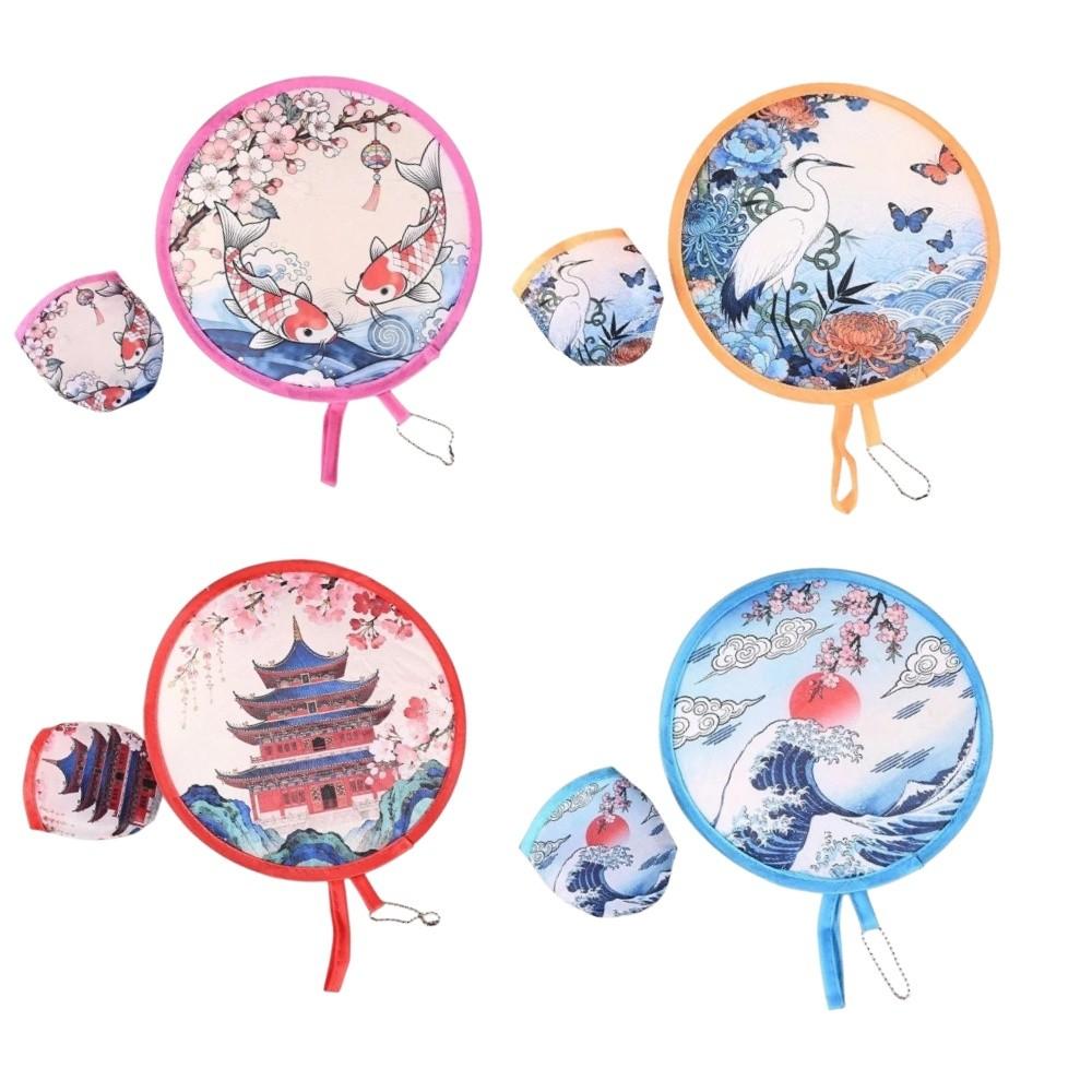 Summer Foldable Hand Fan Japanese Oil Painting Round Handheld Fan  Outdoor Activities