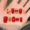 Velvet Bow Short Red Cat Eye Wearable Fake Nails - Thickened Cute Nail Art for New Year