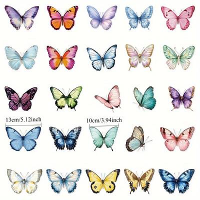 32 Pcs/Box Vibrant Butterfly Stickers - Waterproof PET Adhesive for Laptops Scrapbooks Transparent Colorful Decorative Stickers.