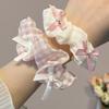 Sweet Pink and White Checkered Bow Large Intestine Hair Band High Appearance Level Hair Tie High Elasticity Rubber Band Headwear