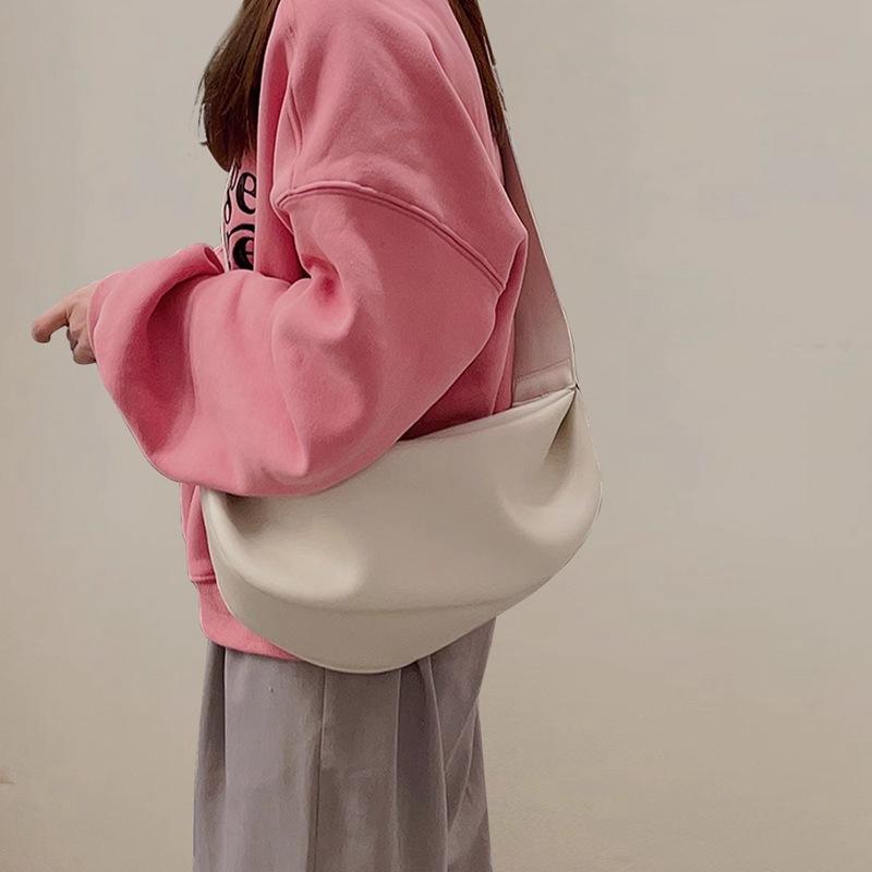 Women's New Bag, Internet Famous Versatile Wide Shoulder Strap Cloud Bag, Lazy Style Casual Crossbody Crescent Dumpling Bag