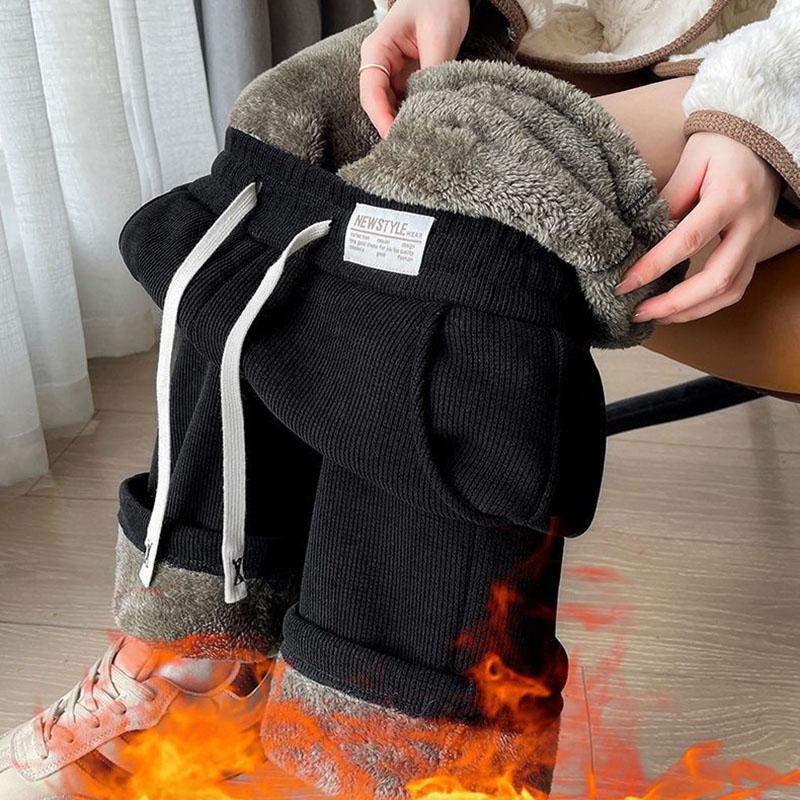 

Еластичний пояс Шнурки Товсті широкі штани Жіночі однотонні штани Теплі комфортні осінь і зима S чорний