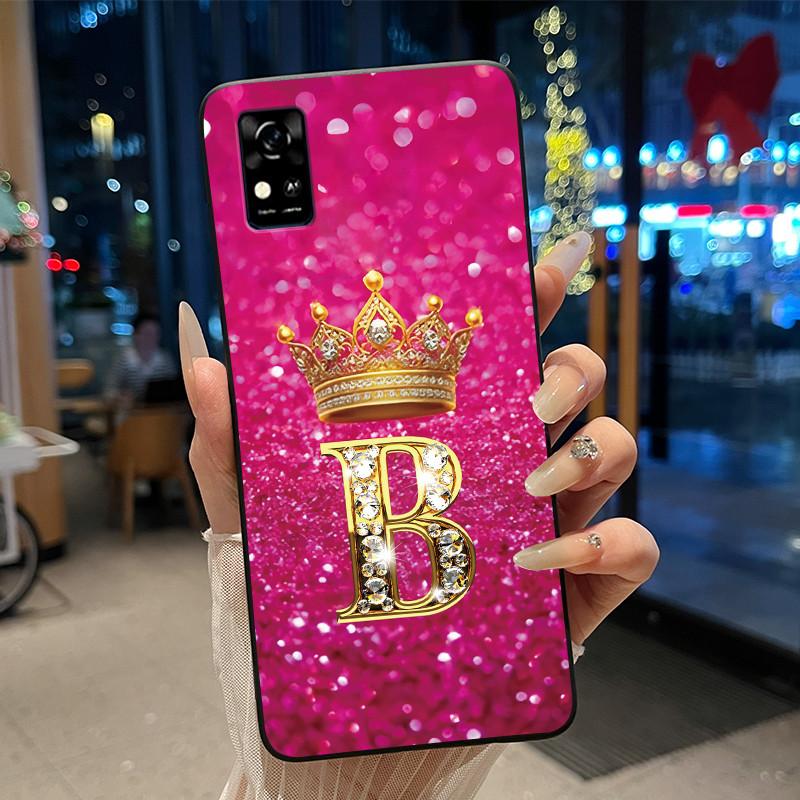

Newest Couple Phone Case For ZTE Blade A31 Plus/Optus X Sight 2 Luxury Initial Letter With Crown Soft Silicone Black Case ZTE Blade A31 Plus