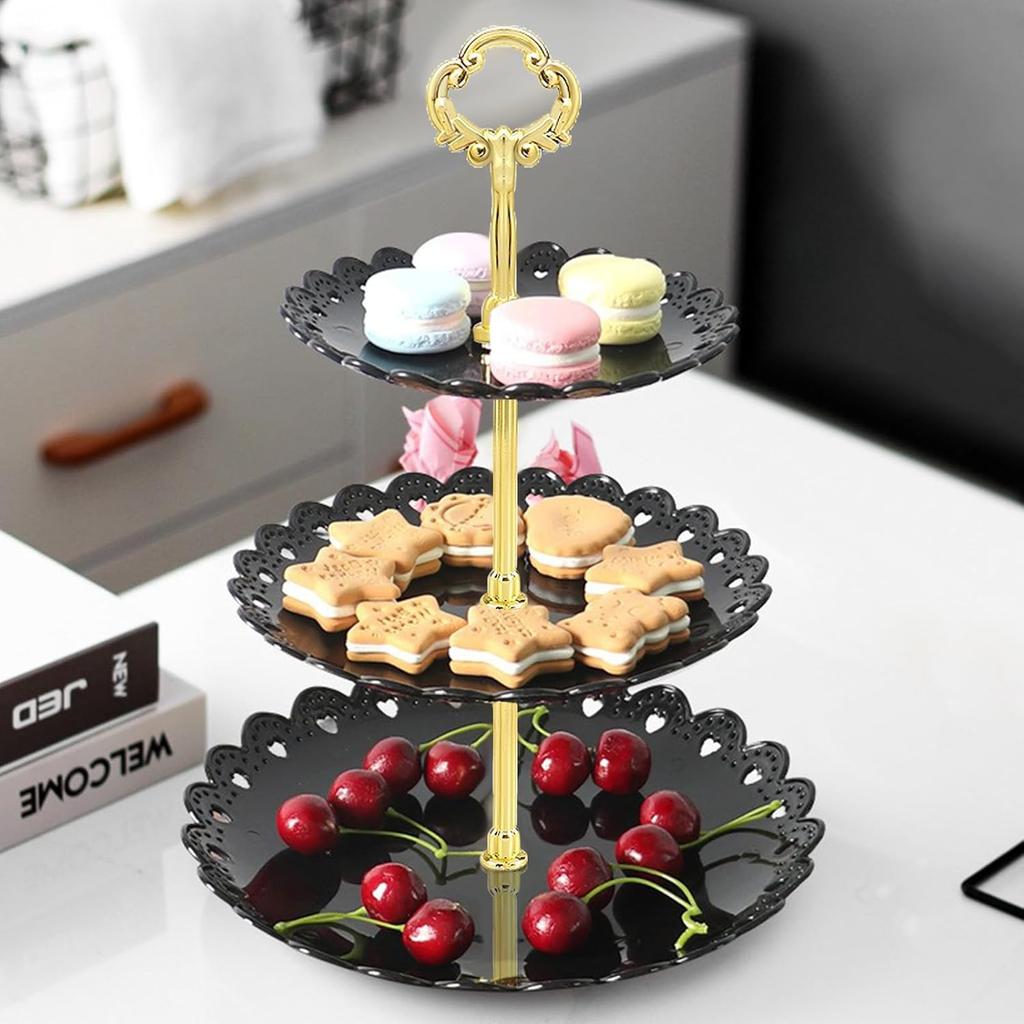 3 Tier Plastic Pastry Stand Cupcake Fruit Candy Dessert Table Display Set Tiered Tray for Wedding Birthday Tea Party Decoration