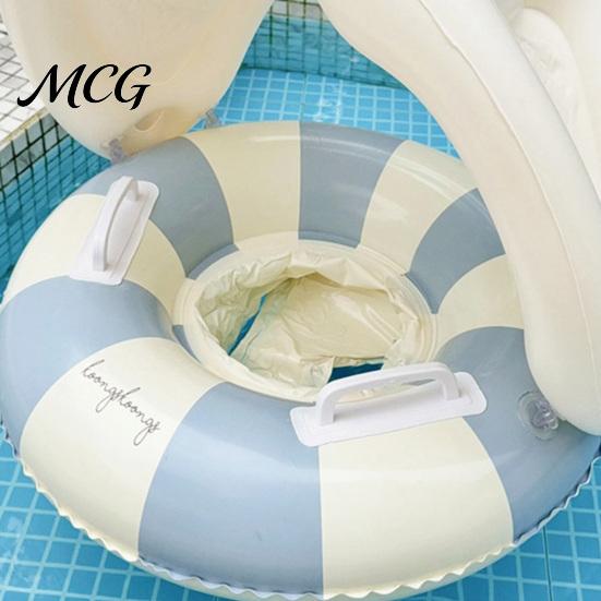 Aufblasbarer Schwimmring Baby mit abnehmbarem Verdeck, Gestreifter Pool Schwimmring Sitz Schwimmgriff, Sonnenschutz Schwimmen für Kleinkinder Kleinkind