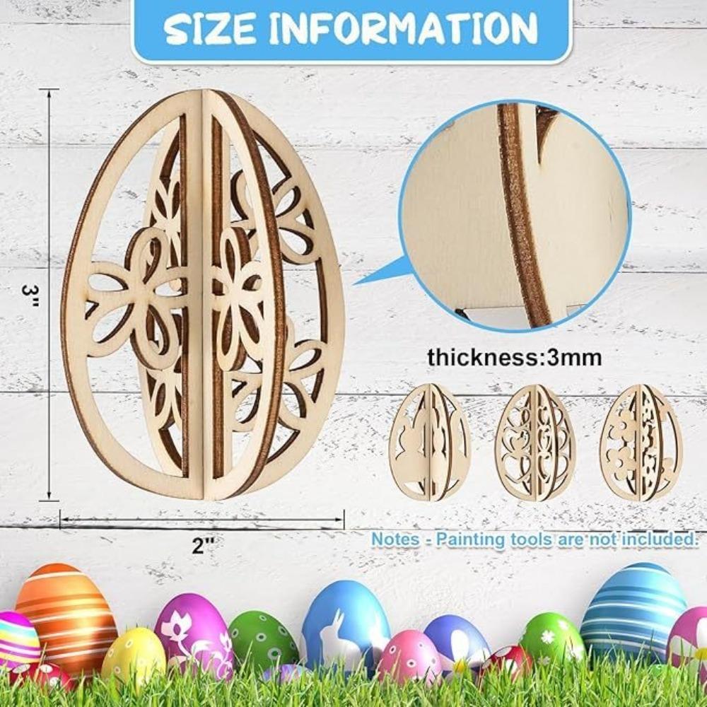 12pcs DIY Easter Eggs Wood Crafts Handmade 3D Stars Butterfly Unfinished Wooden Slices Paintable Desktop Ornaments Holiday Decor