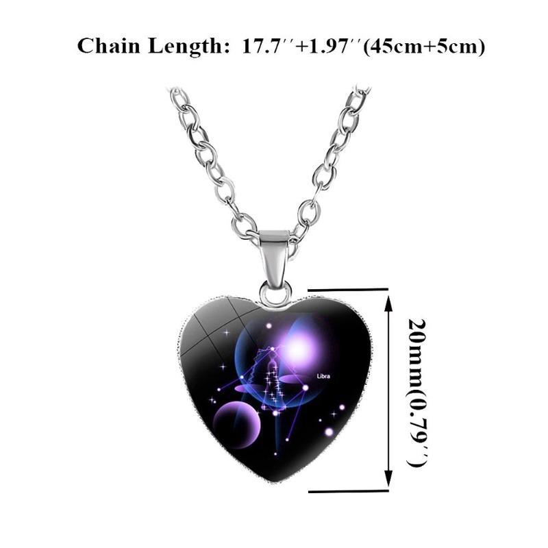 Stilvolle Frauen 12 Sternzeichen Sternbilder Zeichen Glas Herz Anhänger Halskette Geburtstag Party Schmuck Geschenk