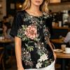 Damen Kurzarm Hemd aus Baumwolle und Leinen mit Modischem Print Henley Knopfleiste und Brusttasche für Freizeitkleidung