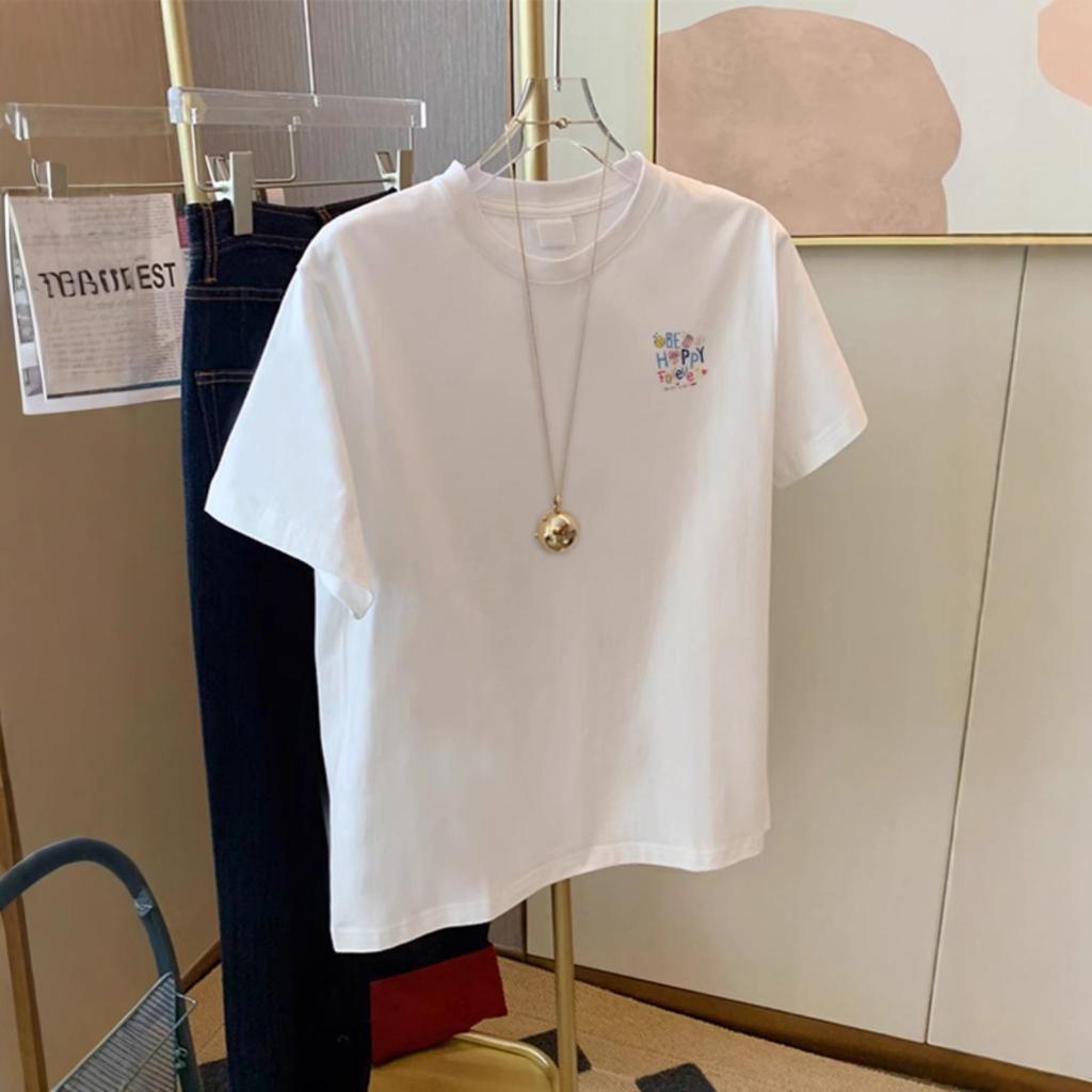 White Cotton Short-sleeved T-shirt Women's American Foreign Style Loose Retro Versatile Top Tide