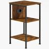 Side Table with Charging Station and 2 Open Shelves, Tiger Wood Look