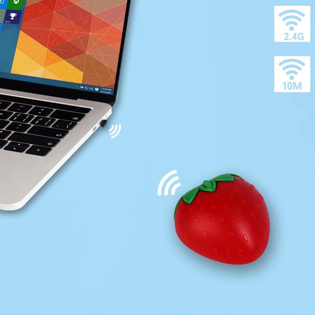 Wireless 2.4G & Bluetooth Dual-Mode Mouse, Strawberry Mouse Style, Lightweight, 3 Buttons, 1200 DPI Optical, Cute, Kids' Wireless Mouse, Compatible