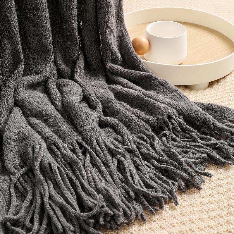 Woven Jacquard Woollen Terry Throw Blanket Knit Sofa Cover Blanket Small Thread Blanket Comfortable Office Naps Blanket For Couch Bed